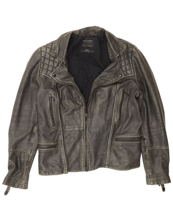 All Saints Chaqueta de cuero motociclista para hombre UK 36 Small Grey