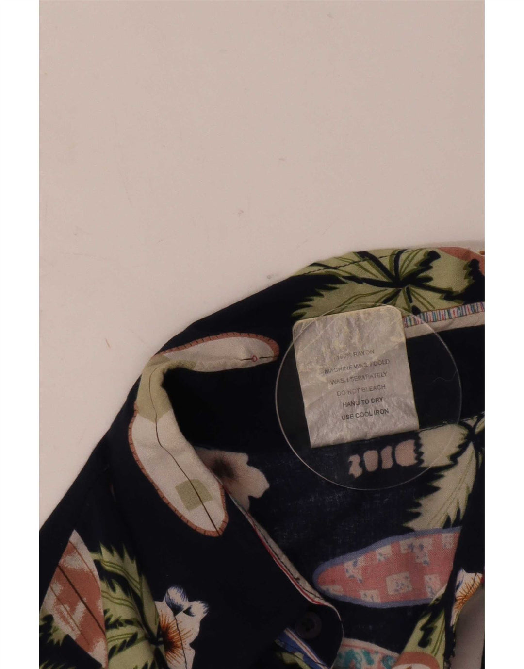 Vintage hombres patrón abstracto camisa de manga corta grande azul marino rayón