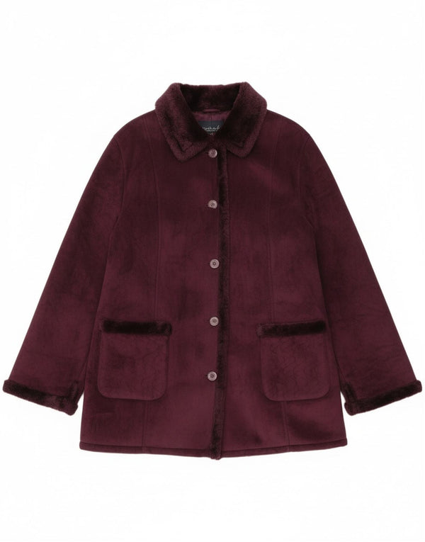 Vintage mujer oversize Sherpa abrigo Reino Unido 18 XL poliéster púrpura