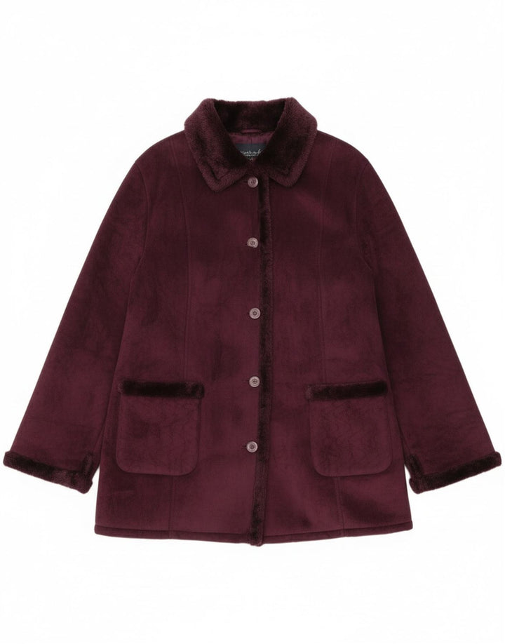 Vintage mujer oversize Sherpa abrigo Reino Unido 18 XL poliéster púrpura