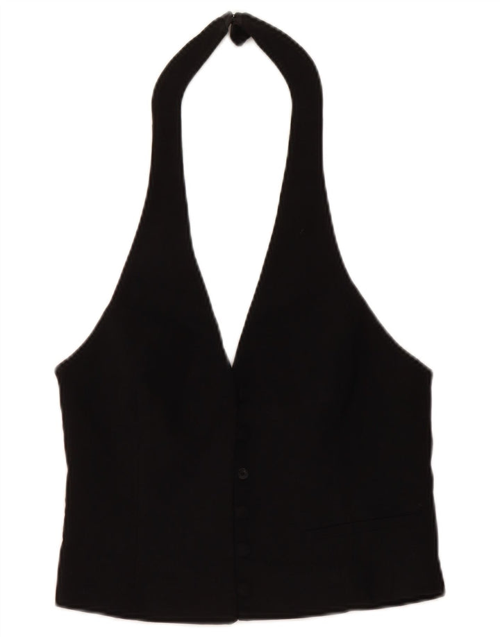 Zara Mujer Crop Halter Top UK 42 Medium Viscosa Negra