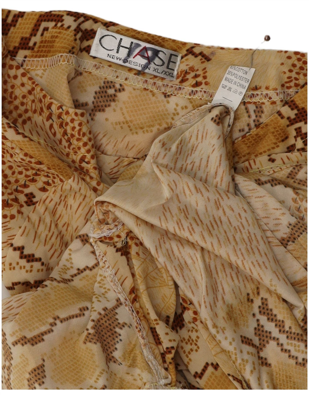 VINTAGE Blusa de manga larga para mujer Top UK 18 XL Beige Animal Print Algodón