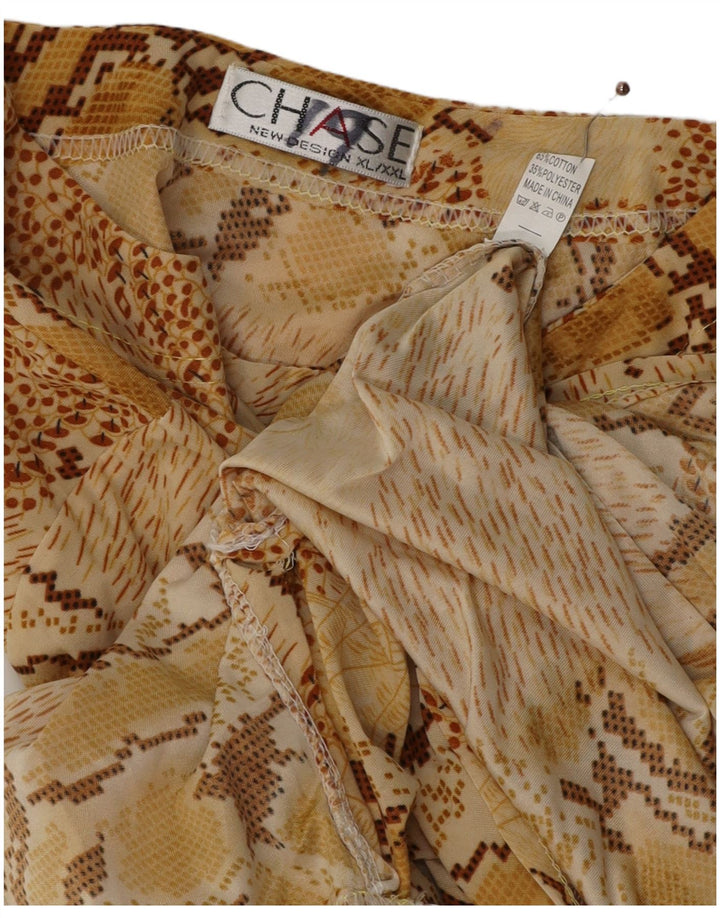 VINTAGE Blusa de manga larga para mujer Top UK 18 XL Beige Animal Print Algodón