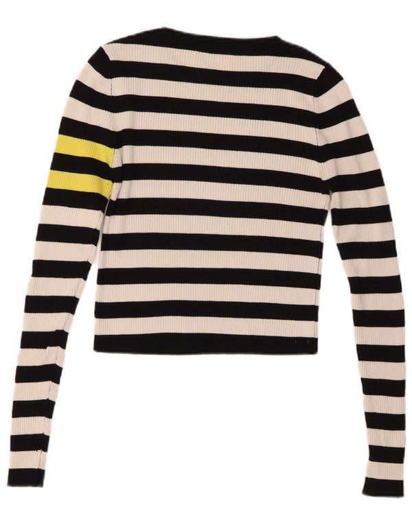 Zara Mujer Crop Top Manga Larga UK 10 Small Azul Marino Rayas