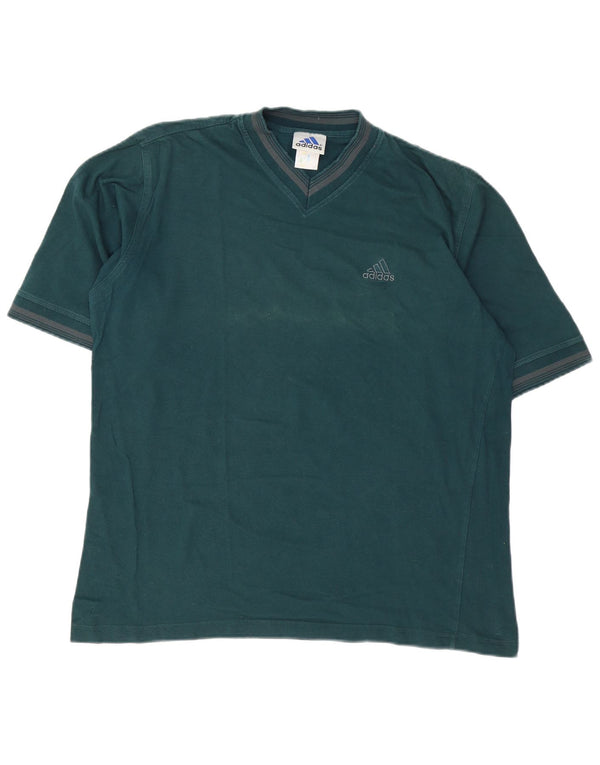 Adidas Hombre Camiseta Top Grande Algodón A Rayas Verde