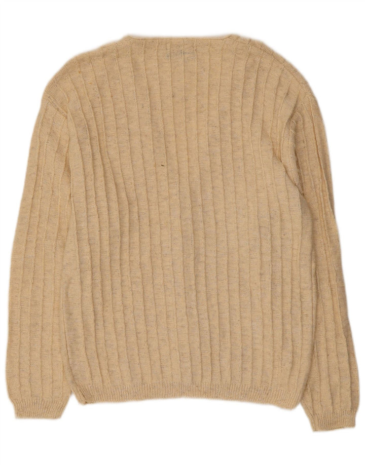 Vintage hombres Cardigan suéter medio beige algodón