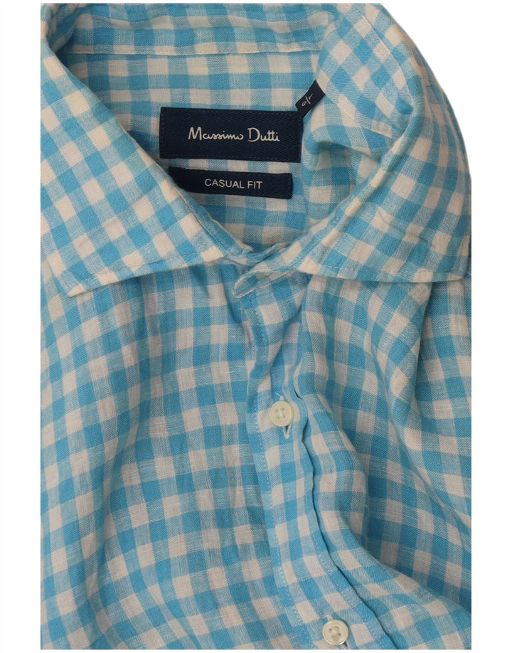 Massimo Dutti Camisa Casual Fit Hombre Vichy Azul Grande