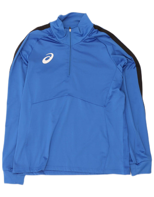 Asics Hombre Zip Neck Pullover Chándal Top XL Azul Colorblock Poliéster