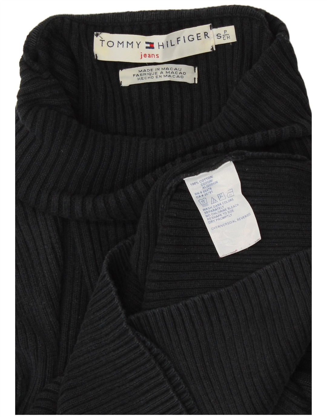 TOMMY HILFIGER Suéter tipo jersey con cuello vuelto para mujer Reino Unido 8 Pequeño Algodón negro