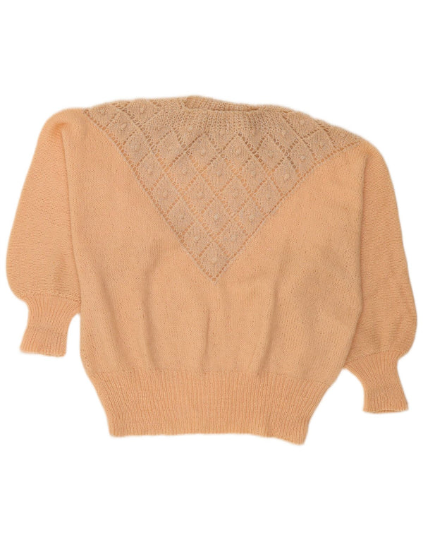Vintage mujer cuello redondo jersey suéter Reino Unido 18 XL Beige Argyle/Diamond