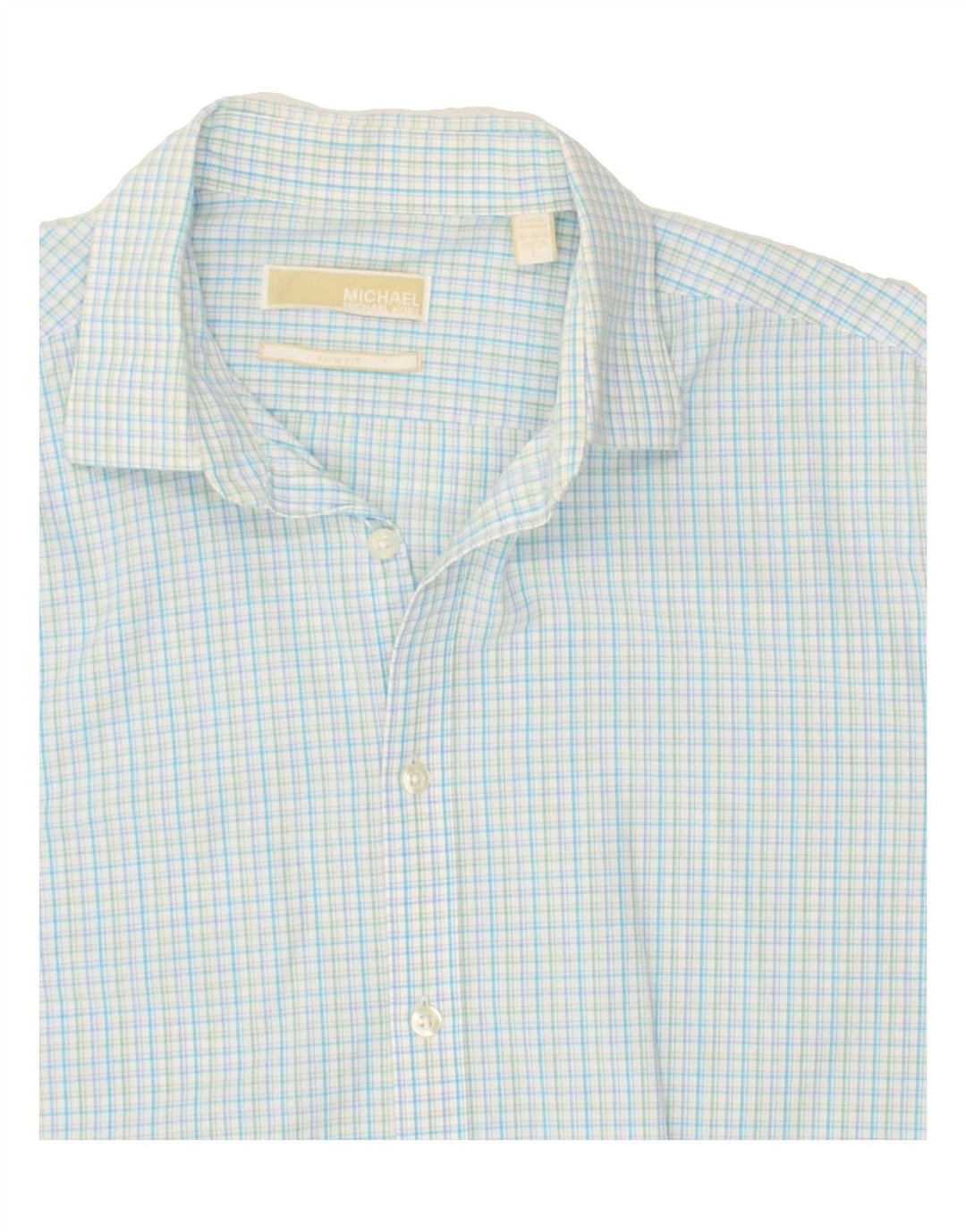 MICHAEL KORS Mens Slim Fit Shirt Large Blue Check Cotton | Vintage Michael Kors | Thrift | Second-Hand Michael Kors | Used Clothing | Messina Hembry 