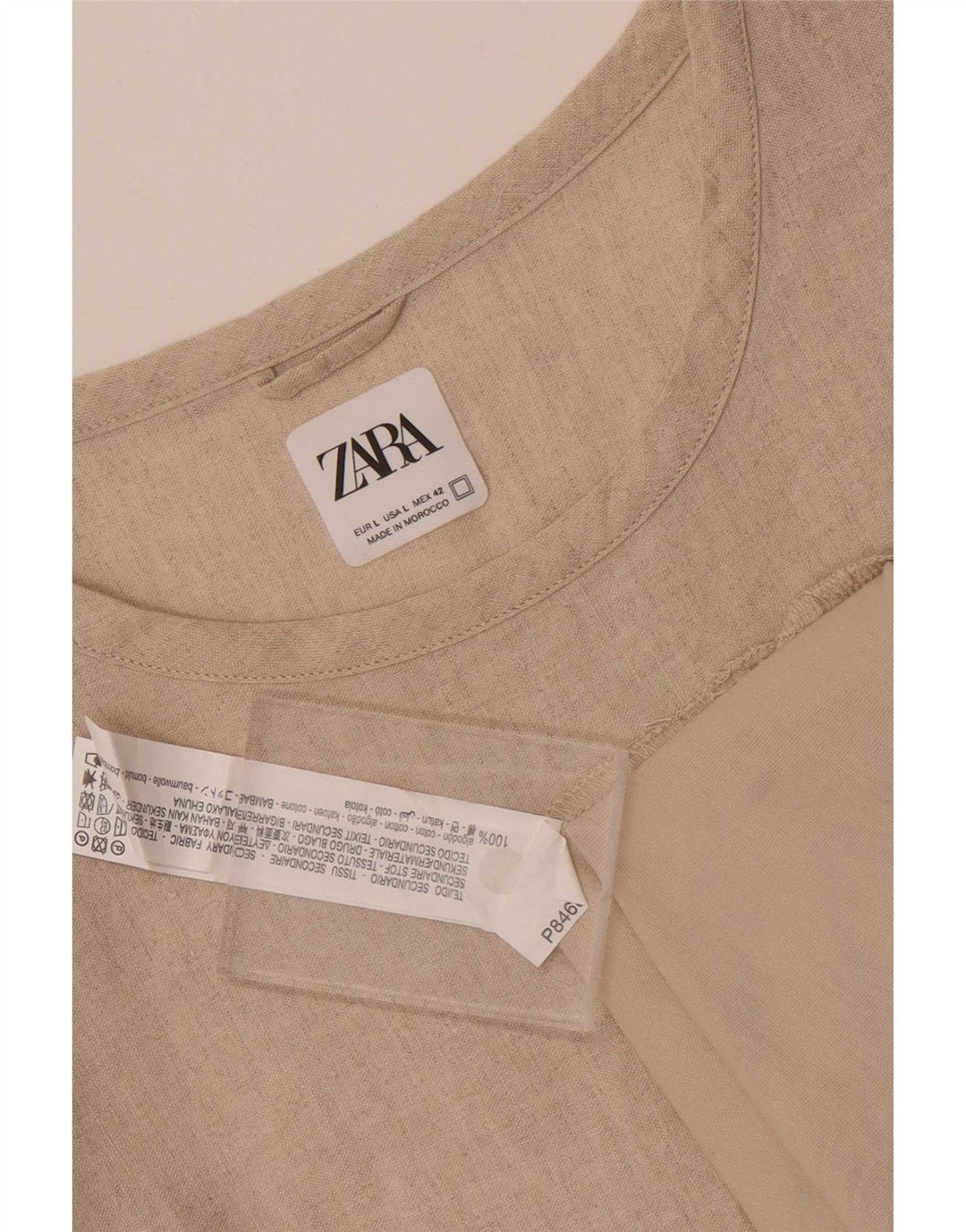 Zara Hombre Camiseta Top Grande Algodón Beige