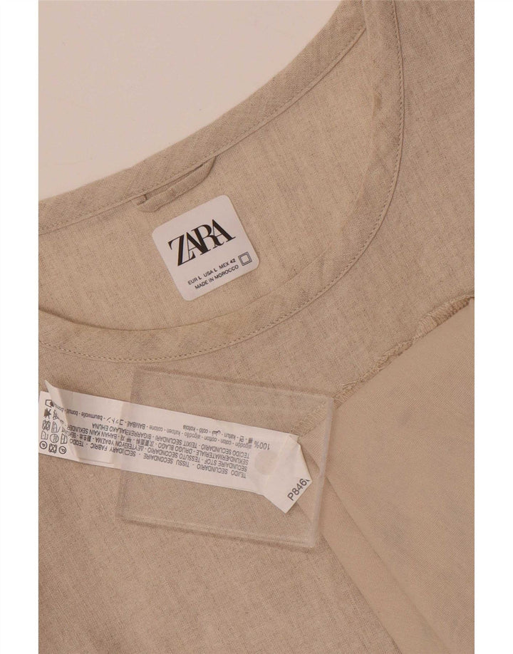 Zara Hombre Camiseta Top Grande Algodón Beige