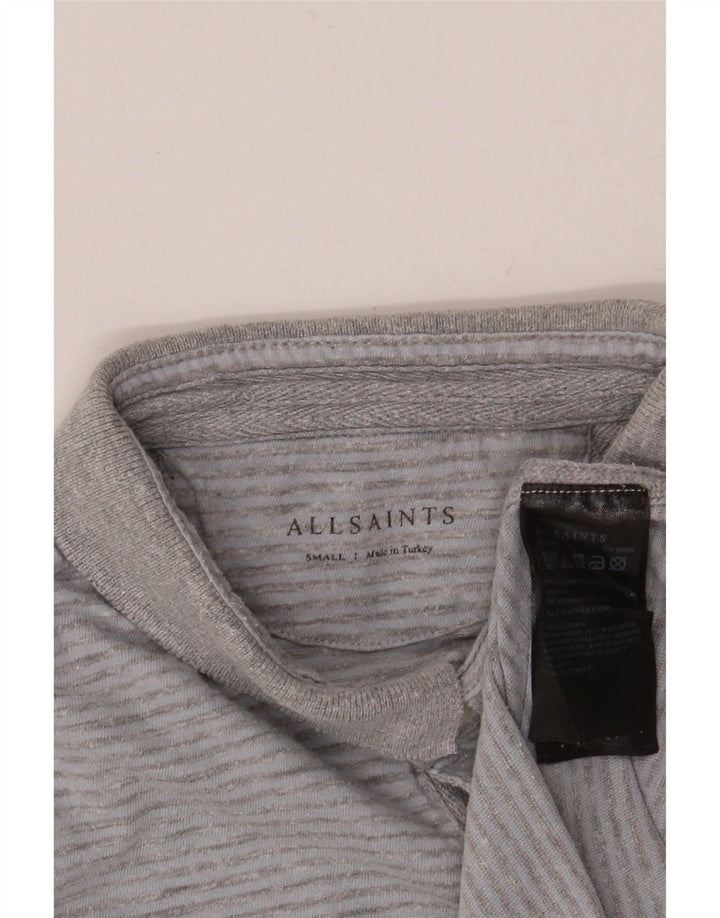 All Saints Polo para hombre de algodón a rayas grises pequeñas
