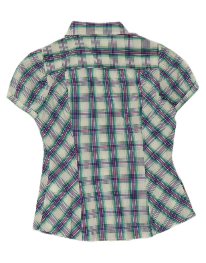 BENETTON Camisa de manga corta para mujer UK 44 Mediana Algodón a cuadros multicolor
