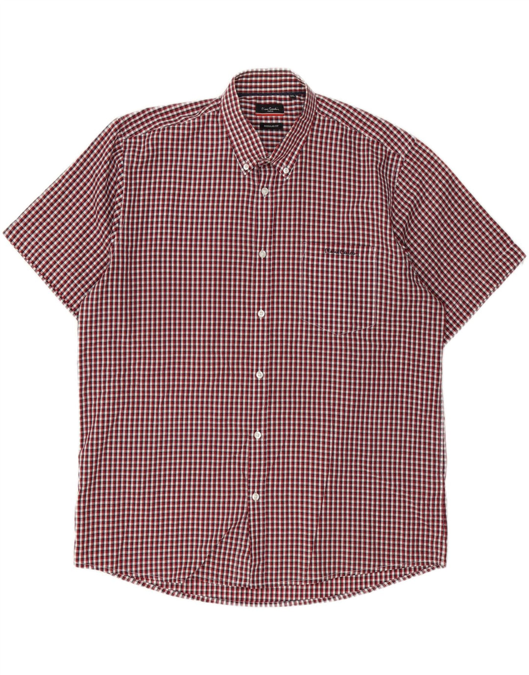 Pierre Cardin Camisa de manga corta para hombre de corte regular 3XL Poliéster a cuadros rojos