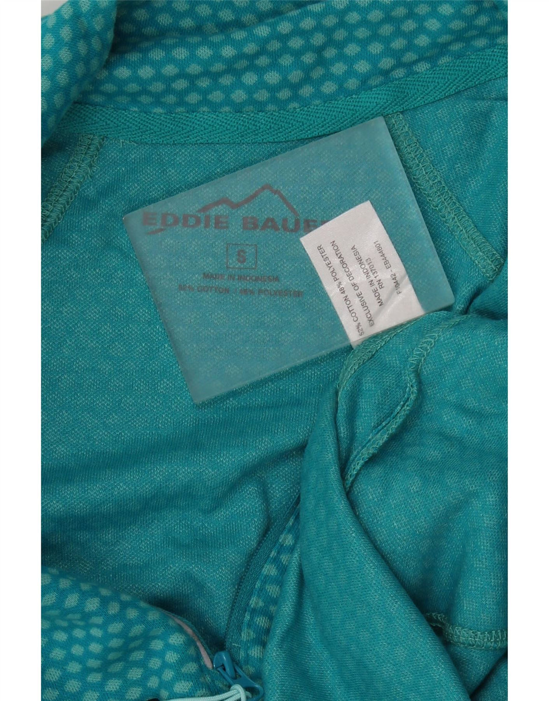 Eddie Bauer Top con cuello y cremallera para mujer, manga larga, UK 10 Small Turquoise Spotted