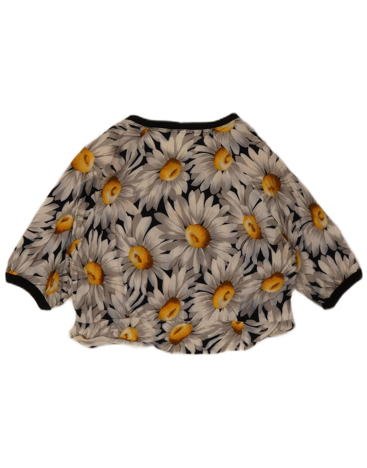 Vintage mujer crop top Reino Unido 12 medio azul marino floral