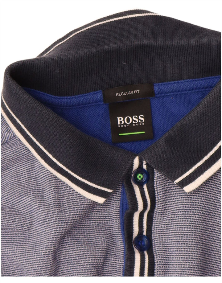 Hugo Boss Hombre | Polo de corte regular de algodón a rayas azul medio