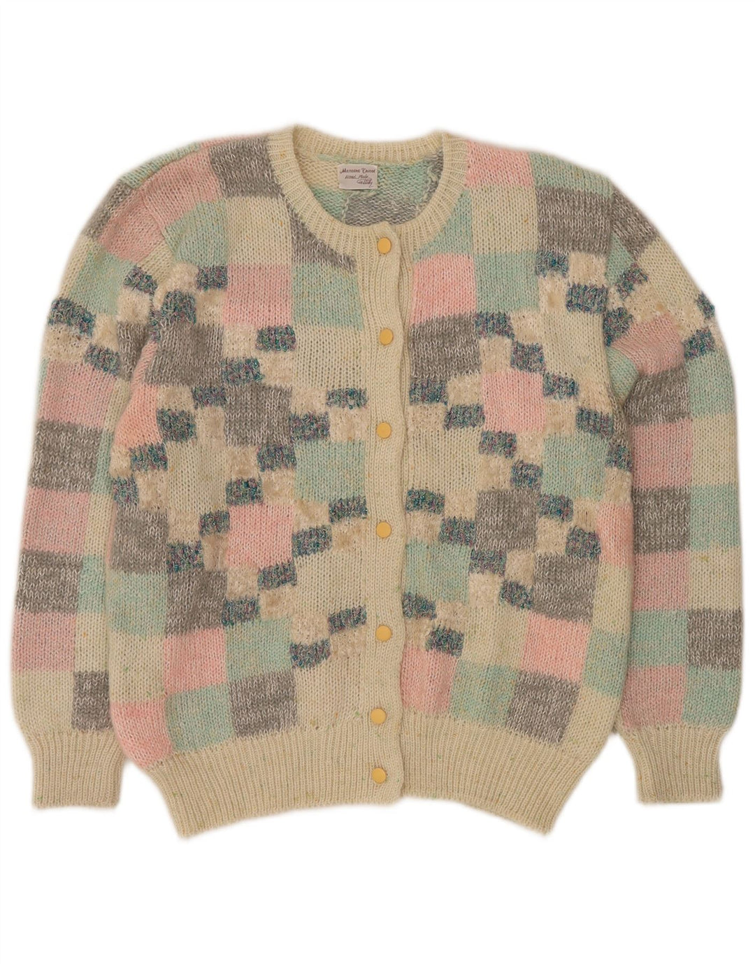 VINTAGE Mujer Cardigan Suéter Reino Unido 16 Grande Multicolor Geométrico