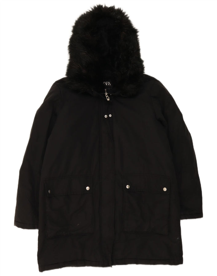 Zara Mujer Parka Extragrande Con Capucha UK 46 Grande Poliéster Negro