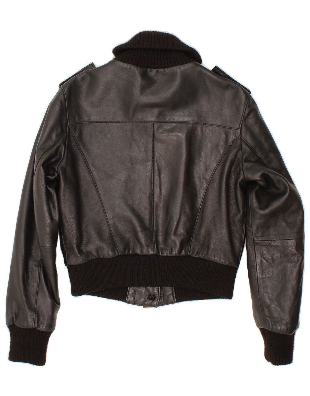 VINTAGE Chaqueta de cuero corta para mujer IT 44 Cuero negro medio