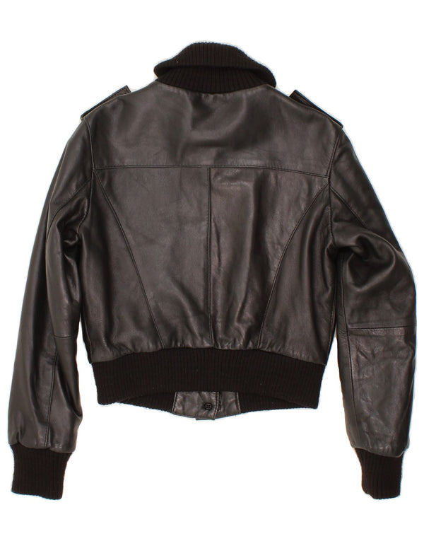 VINTAGE Chaqueta de cuero corta para mujer IT 44 Cuero negro medio