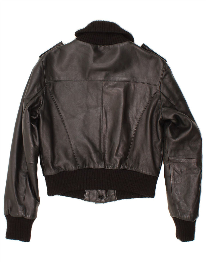 VINTAGE Chaqueta de cuero corta para mujer IT 44 Cuero negro medio