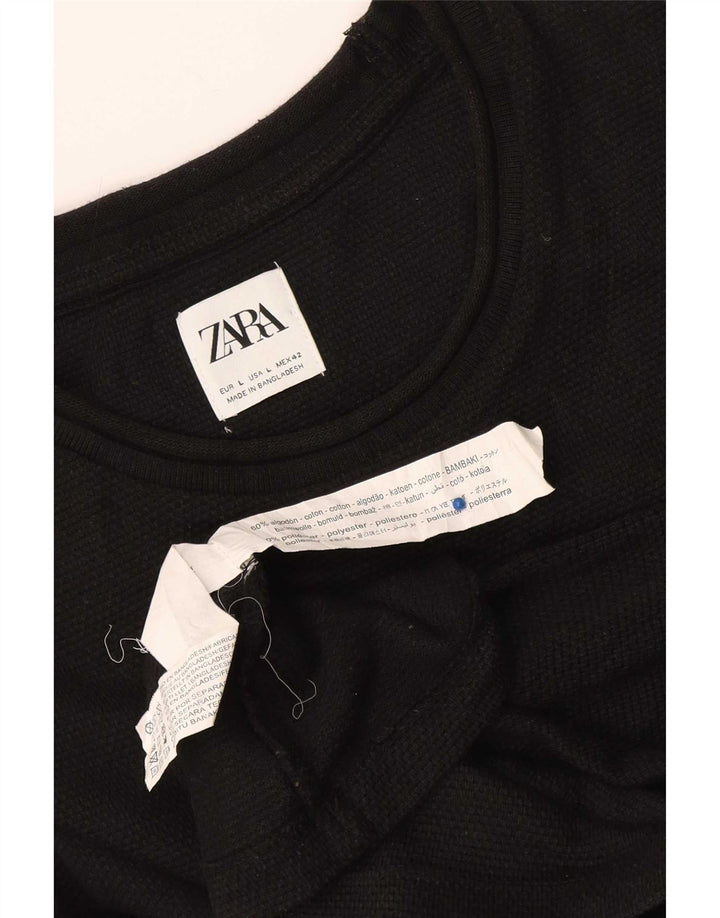 Zara Hombre Top Manga Larga Grande Algodón Negro