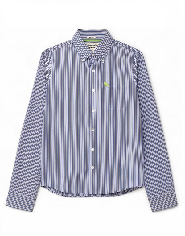 Abercrombie & Fitch Camisa musculosa para hombre Algodón azul a rayas grandes