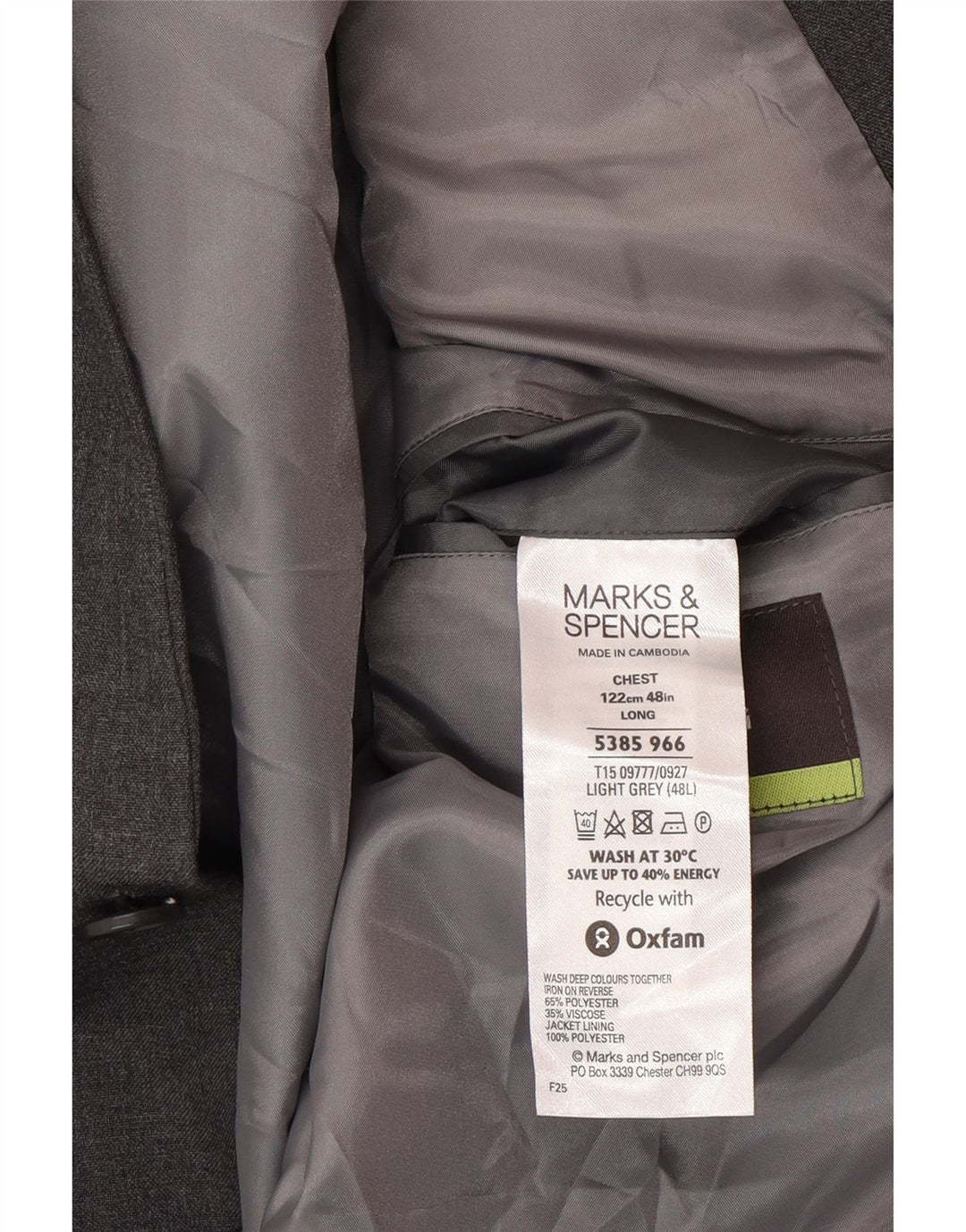 Marks & Spencer Chaqueta tipo blazer con 2 botones para hombre UK 48 2XL Poliéster gris