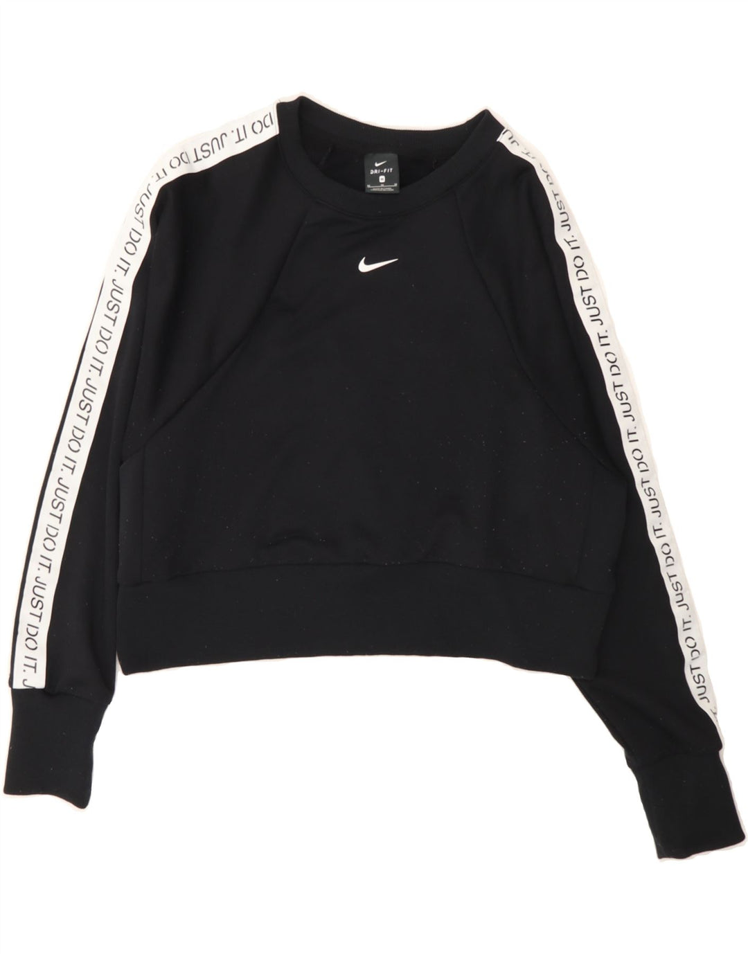 NIKE Womens Graphic Crop Sweatshirt Jumper UK 14 Medium Black Polyester Vintage Nike and Second-Hand Nike from Messina Hembry 