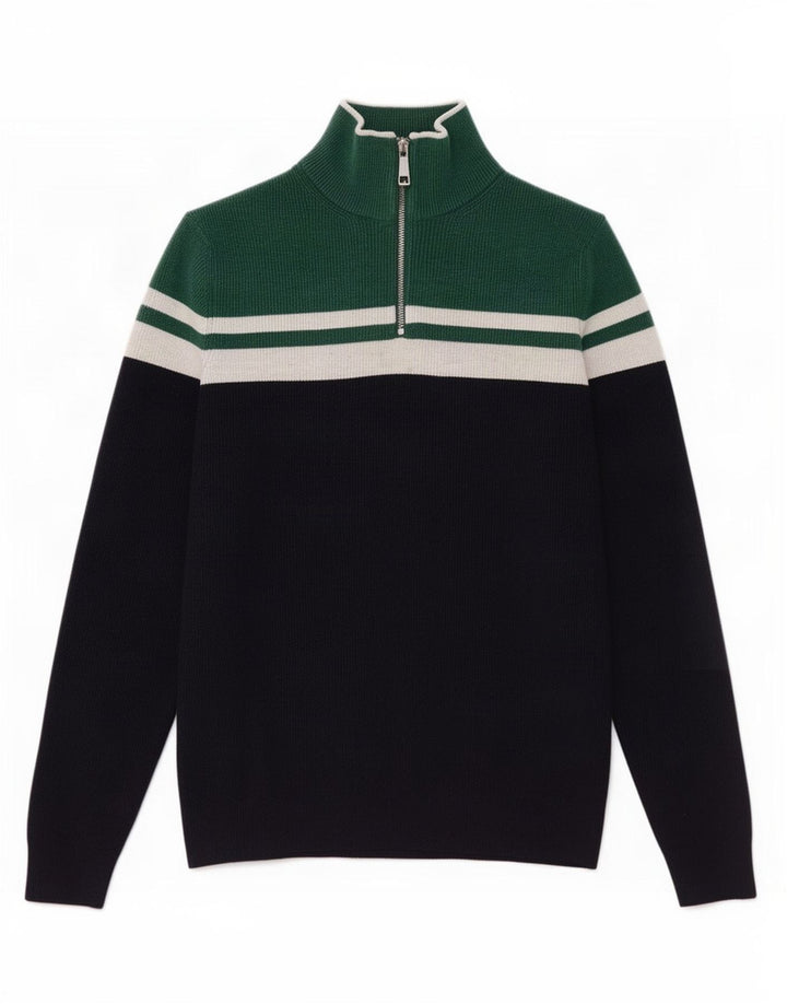 Marks & Spencer Jersey con cuello y cremallera para hombre, talla pequeña, color azul marino