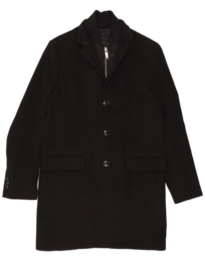 Zara Hombre Abrigo UK 38 Medio Negro Poliéster