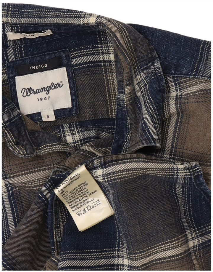 Wrangler Camisa de franela delgada a cuadros índigo para hombre Small Navy Blue Check