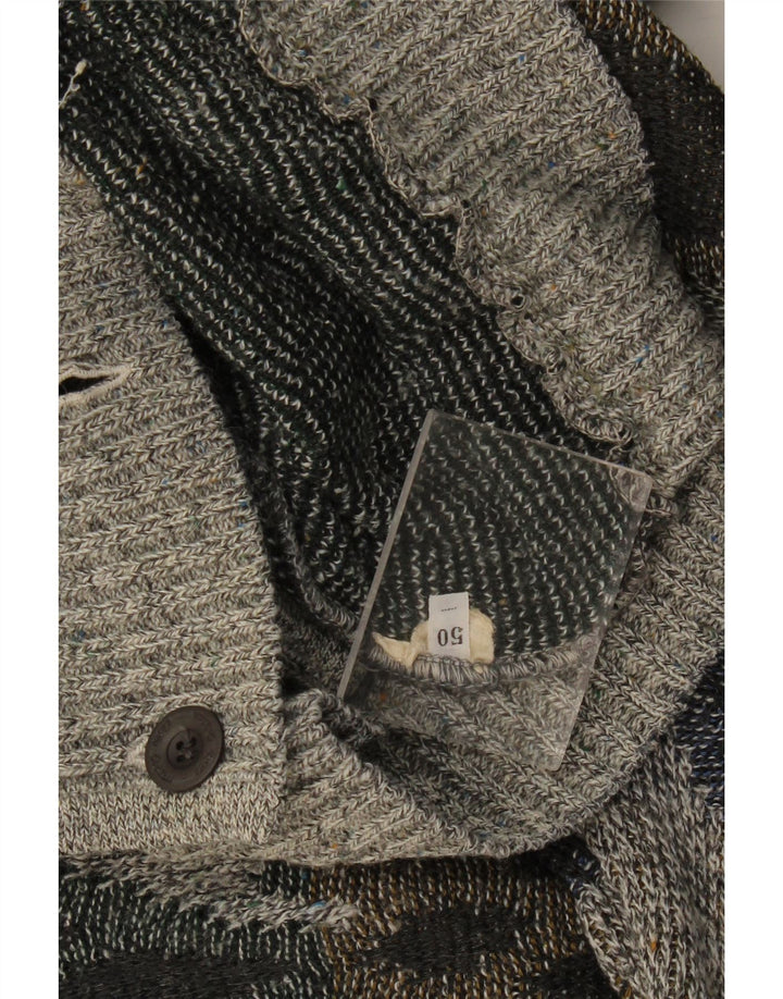 Vintage hombres Cardigan suéter IT 50 gris medio Argyle/Diamante