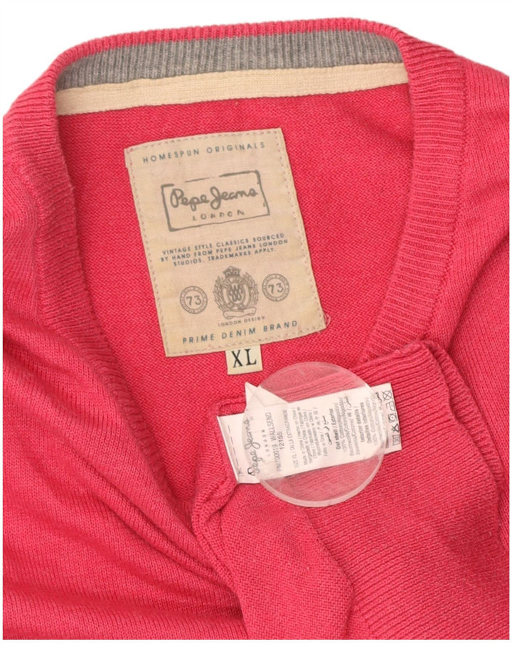 PEPE JEANS Womens V-Neck Jumper Sweater UK 18 XL Pink Cotton