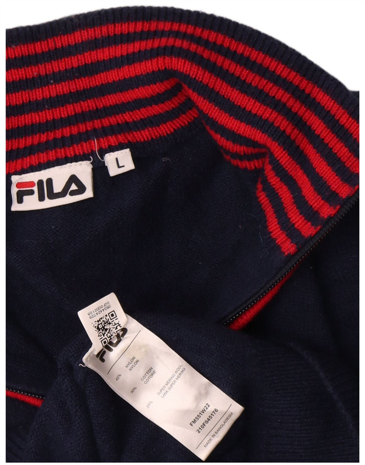 Fila Mens Zip Neck Jumper Sweater Large Azul Marino Nylon