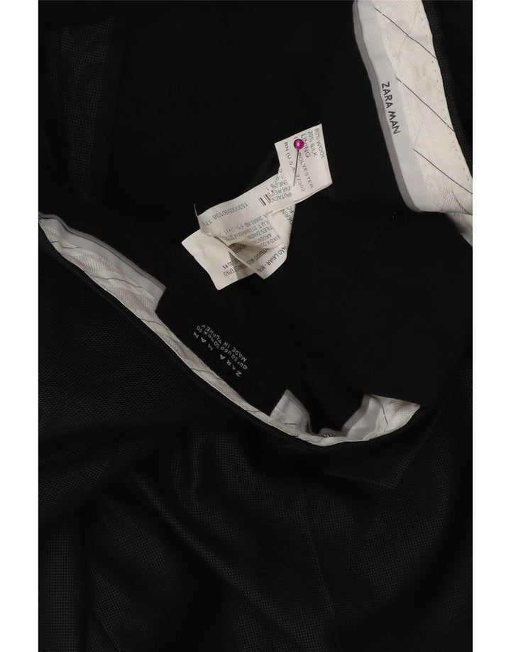 Zara Pantalón de traje recto para hombre EU 38 Small W30 L30 Poliéster negro