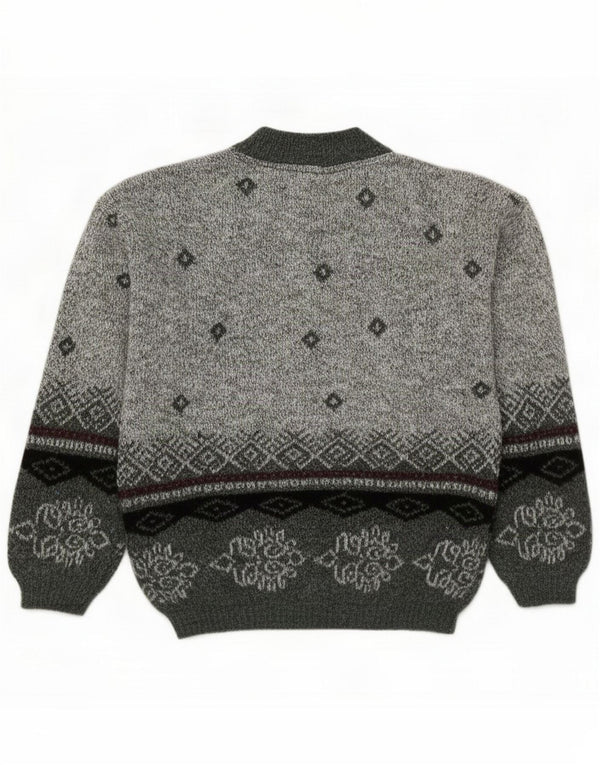 New Fast Mens Turtle Neck Jumper Sweater IT 44/46 Small Grey Fair Isle Wool