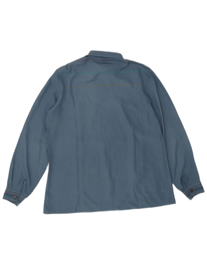Vintage mujer pullover camisa IT 48 XL poliéster a rayas azules