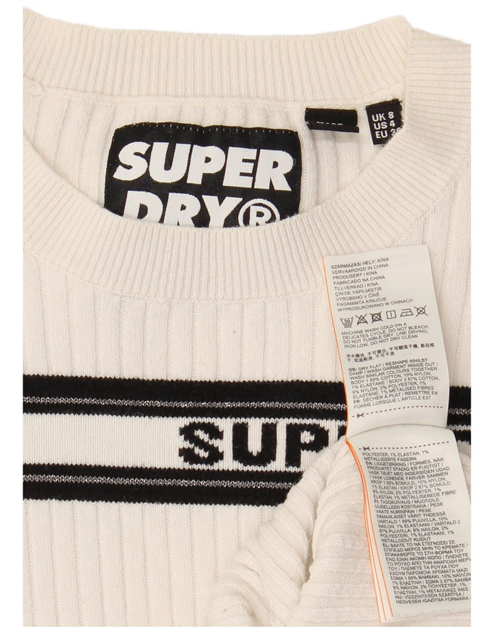 SUPERDRY Suéter gráfico con cuello redondo para mujer UK 8 Small White Stripes
