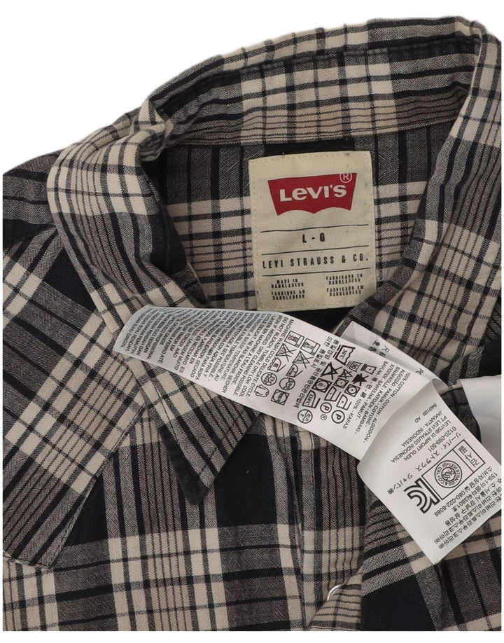 LEVI'S Mens Flannel Shirt Large Navy Blue Check Cotton