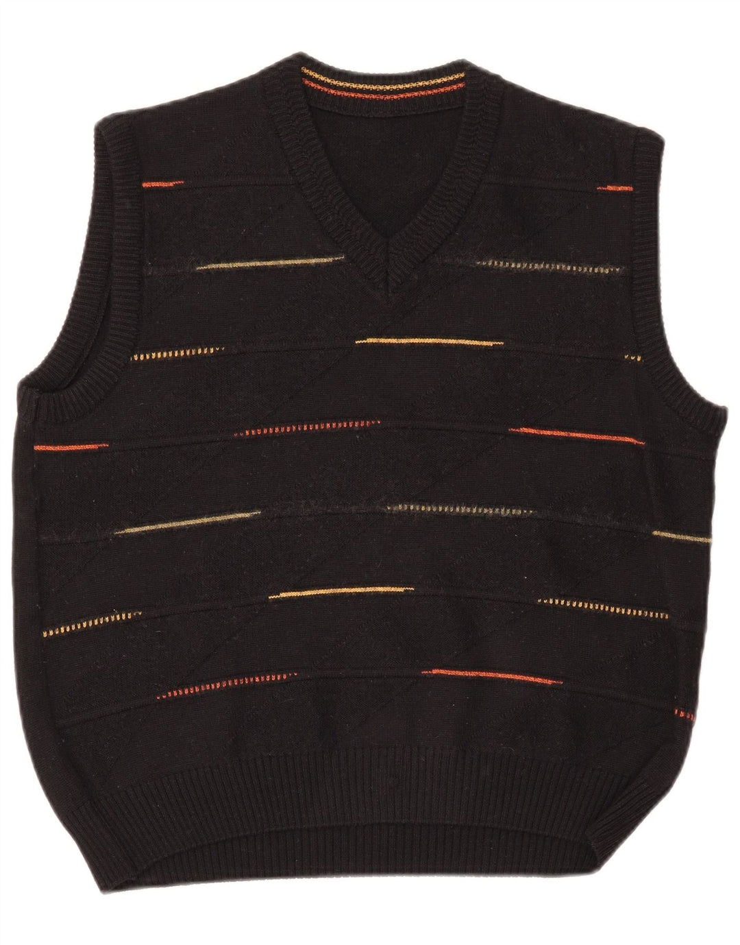 VINTAGE Chaleco de mujer Camiseta sin mangas Reino Unido 14 Lana de rayas negras grandes