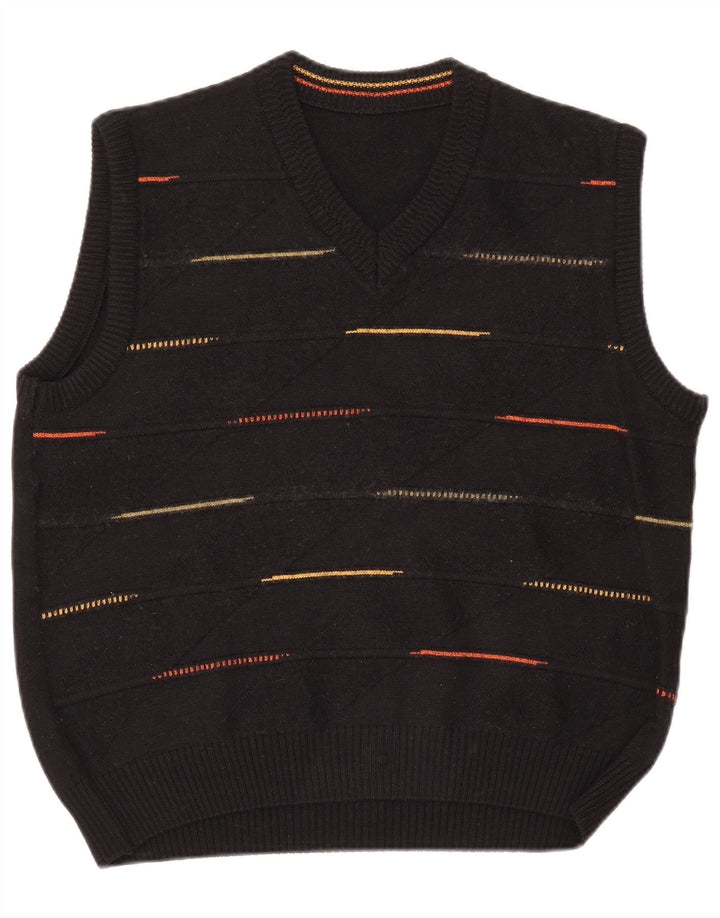 VINTAGE Chaleco de mujer Camiseta sin mangas Reino Unido 14 Lana de rayas negras grandes