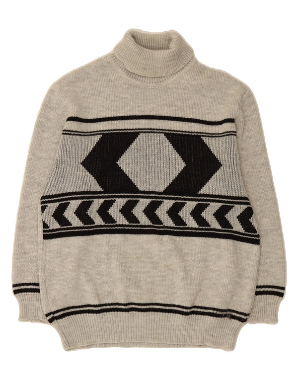 VINTAGE Hombres Roll Neck Jumper Suéter IT 54 XL Gris Geométrico Acrílico
