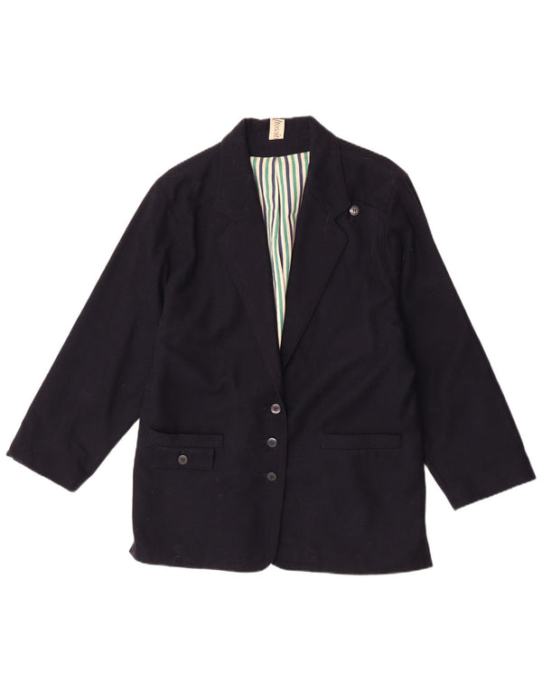 Vintage mujer 3 botones Blazer chaqueta Reino Unido 16 grande azul marino