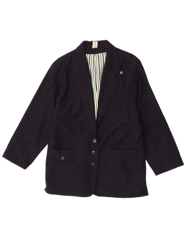 Vintage mujer 3 botones Blazer chaqueta Reino Unido 16 grande azul marino