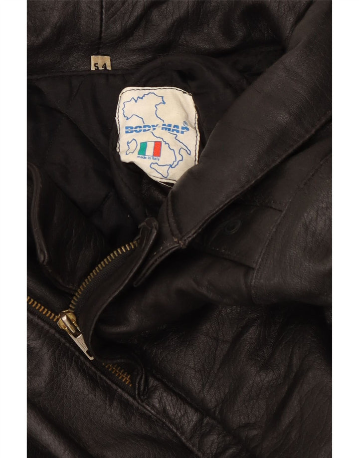 Chaqueta de cuero vintage para hombre IT 54 2XL cuero negro