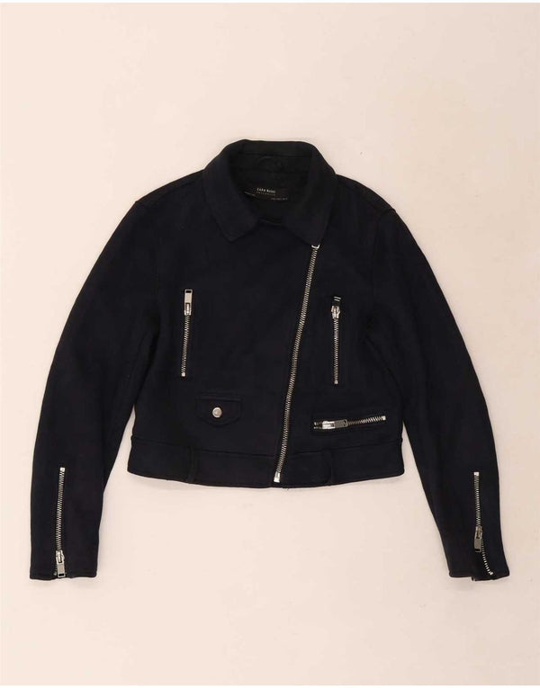 Chaqueta biker corta para mujer Zara UK 40 Small Azul marino